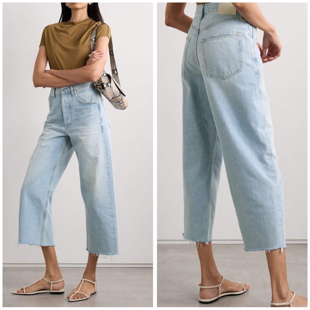 CITIZENS OF HUMANITY Ayla cropped frayed high-rise wide-leg jeans Size 28